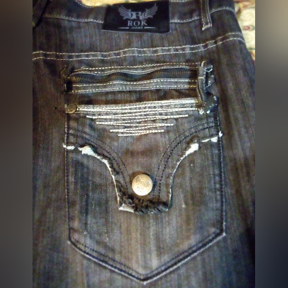 ROK Designer Demin Jeans Style#R9ZB014 Men's 42/33 Black - Picture 8 of 12